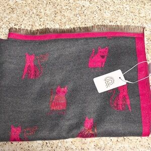 Gray and Pink Cat Pattern Scarf